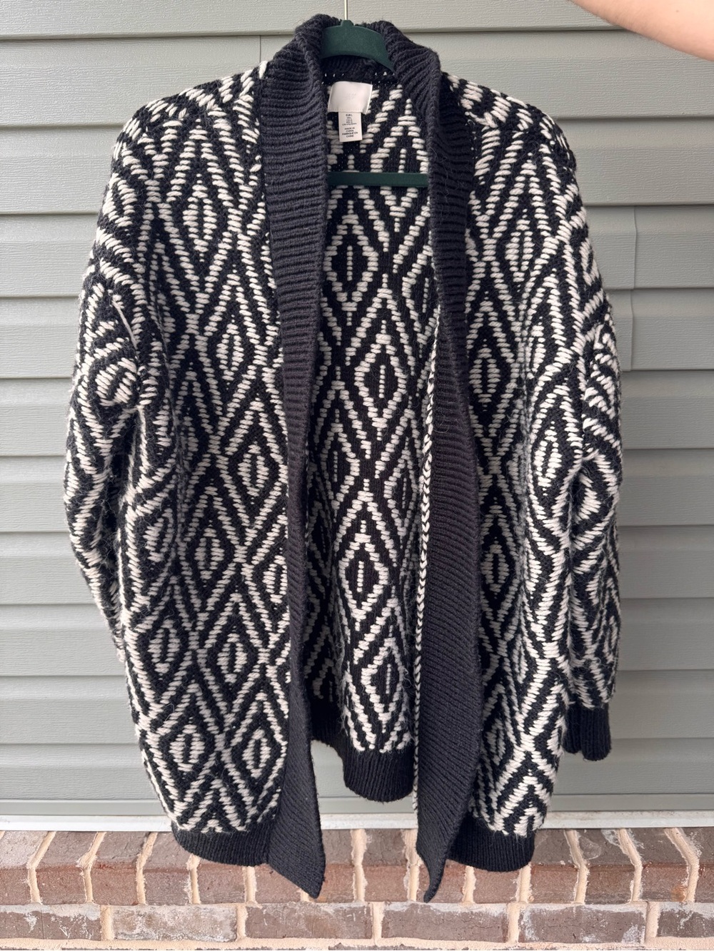 H&M Black & White Geometric Open-Front Women's Oversized Sweater Cardigan